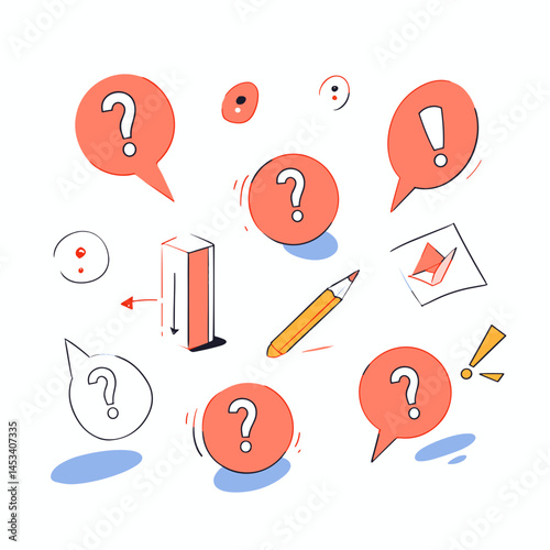 Red Sketchy Marker Elements for Business Slides: Circles, Arrows, Question Marks, Checkmarks, Exclamation Points