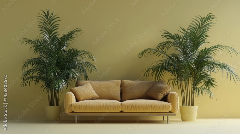 Fototapeta premium 3D rendering of sofa with plant in front view