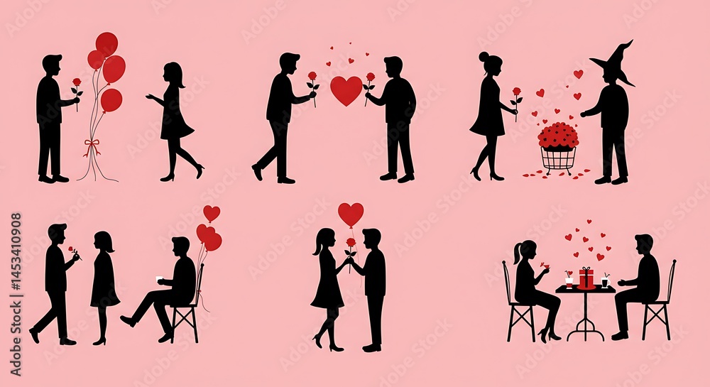 Obraz premium Romantic Silhouettes: A Valentine's Day Collection AI Generated