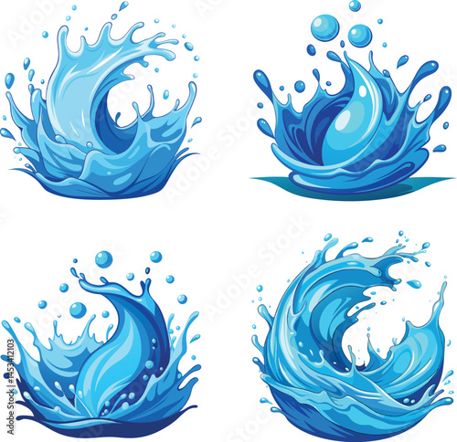 Realistic Water Splash Clipart Vector Set