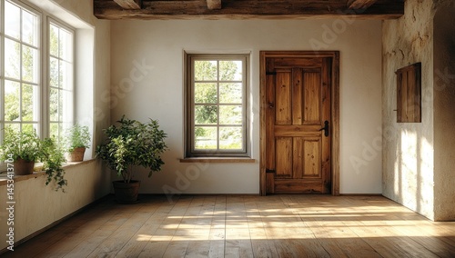 Rustic interior room with natural light and wooden details.