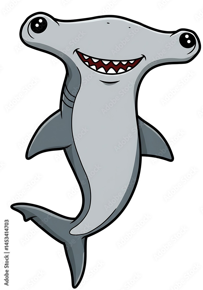 Fototapeta premium Happy Hammerhead Cartoon: Cute Gray Ocean Animal Illustration AI Generated