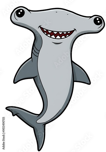 Happy Hammerhead Cartoon: Cute Gray Ocean Animal Illustration AI Generated