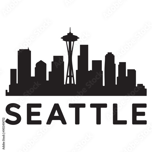 Seattle skyline horizontal banner. Vector Black silhouettes. with white background of Los Angeles, California. Vector template for your design.
