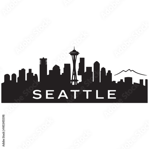 Seattle skyline horizontal banner. Vector Black silhouettes. with white background of Los Angeles, California. Vector template for your design.