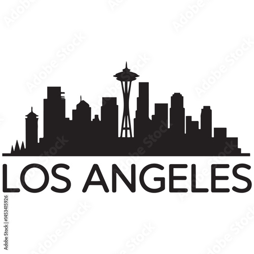 Seattle skyline horizontal banner. Vector Black silhouettes. with white background of Los Angeles, California. Vector template for your design.