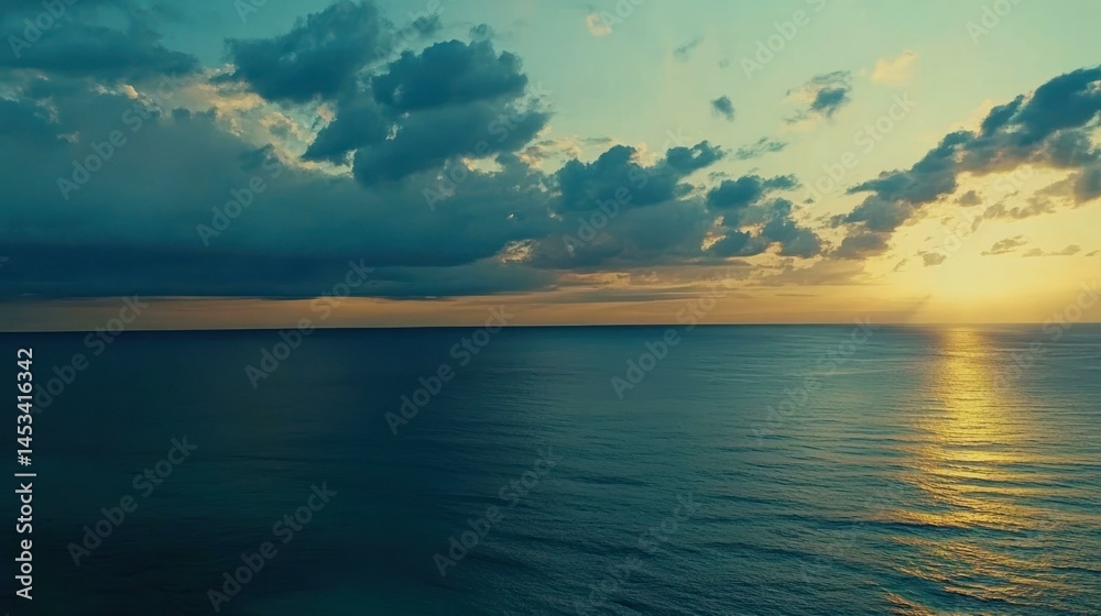 Fototapeta premium Ocean view with rising sun and clouds in a scenic and peaceful landsca
