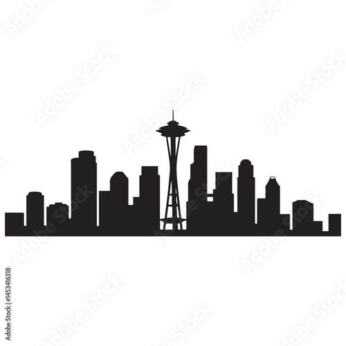 Seattle skyline horizontal banner. Vector Black silhouettes. with white background of Los Angeles, California. Vector template for your design.