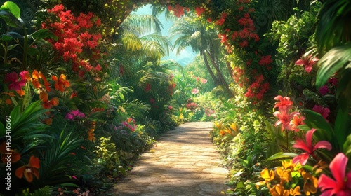 Enchanted Tropical Garden Path: A Journey Through Lush Paradise