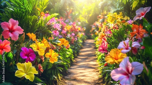 Vibrant Floral Pathway: A Tropical Paradise