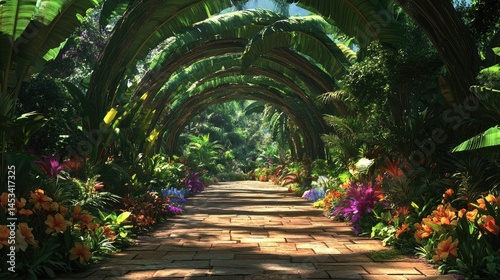 Serene Tropical Garden Path: A Lush Paradise Walkway