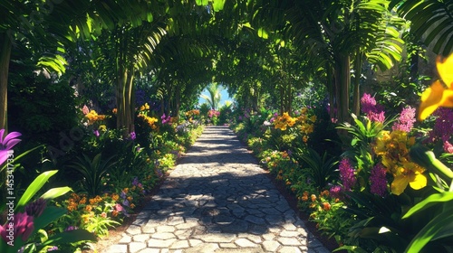 Serene Tropical Garden Path: A Walk Through Paradise