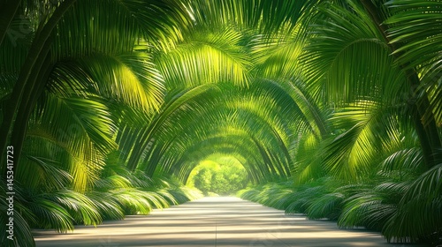 Serene Palm Tree Tunnel: A Tropical Paradise Path