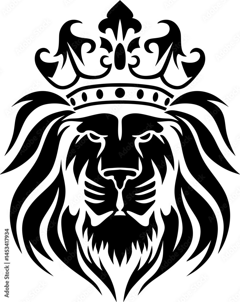 Obraz premium Lion Face Images with Crown - Lion King Vector Illustration