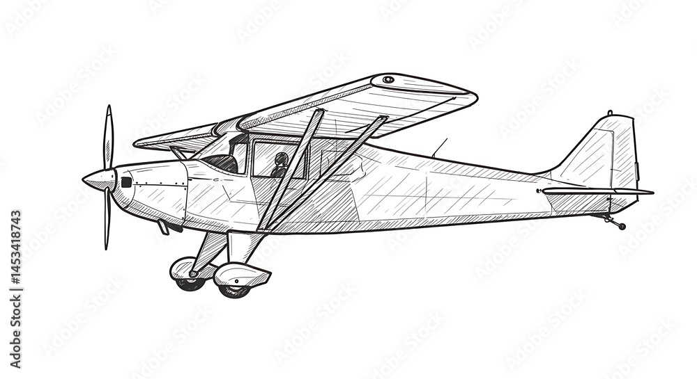 Sketch of a Classic Propeller Airplane in Flight Sketch of a Classic Propeller Airplane in Flight