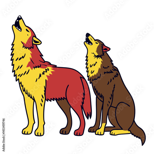 Two Foxes Barking Vector Illustration