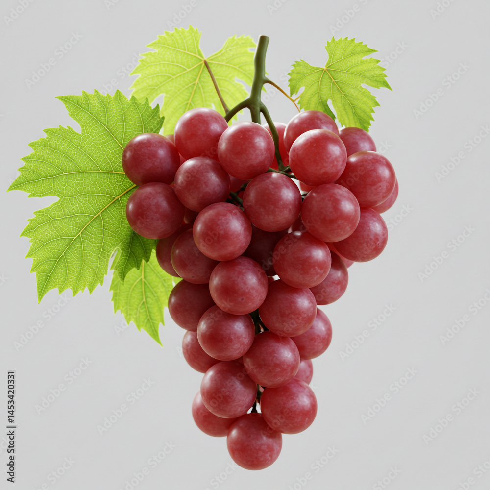 Fototapeta premium Crisp, clear close-up of red grape cluster with vivid green leaves