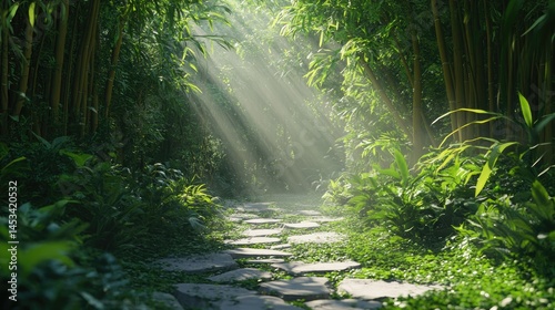Sunlit Bamboo Forest Path: A Serene Escape