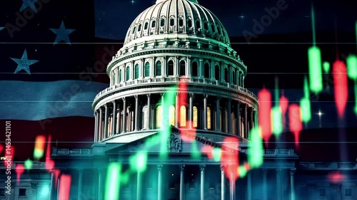 U.S. Capitol Building with Financial Market Overlay