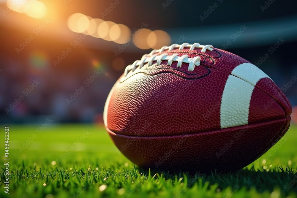 Obraz premium Close-up of an American football, laces visible , white background, nfl, detail