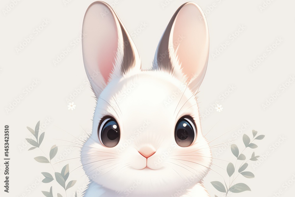 Fototapeta premium Cute, fluffy white bunny with big, round eyes, adorable ears, and small nose