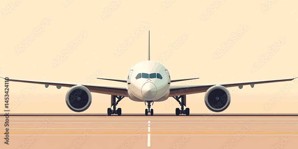 Airplane on Runway Front View Airplane on Runway Front View