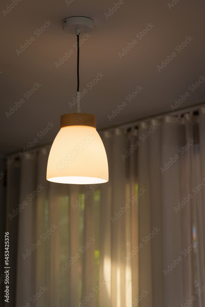 custom made wallpaper toronto digitalBeautiful modern, the white bell-shaped ceiling lamp lights bulb gives off a soft yellow light. Vintage decoration for home and living. Building interior lighting bulbs.