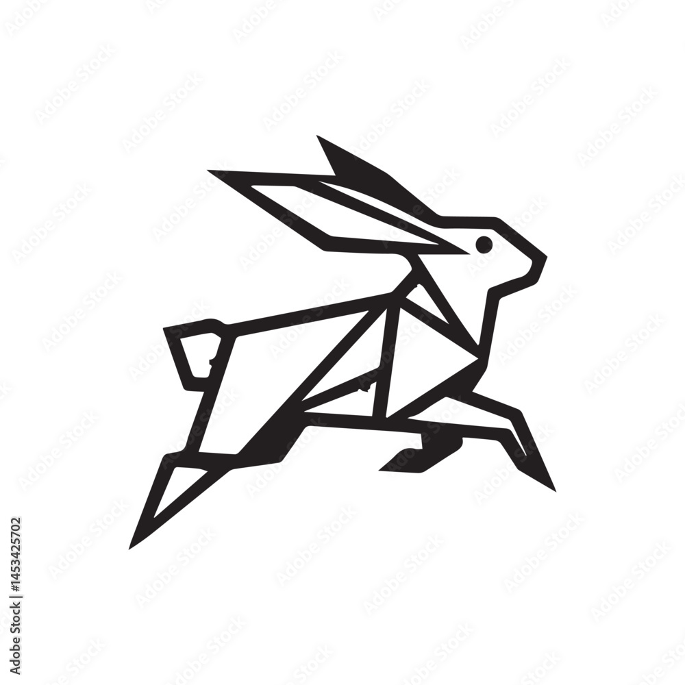 Fototapeta premium Origami Rabbit Logo – Minimalist Black and White Geometric Bunny Design