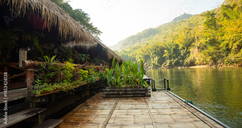 Beautiful nature scene at the report in Kanchanaburi, Thailand