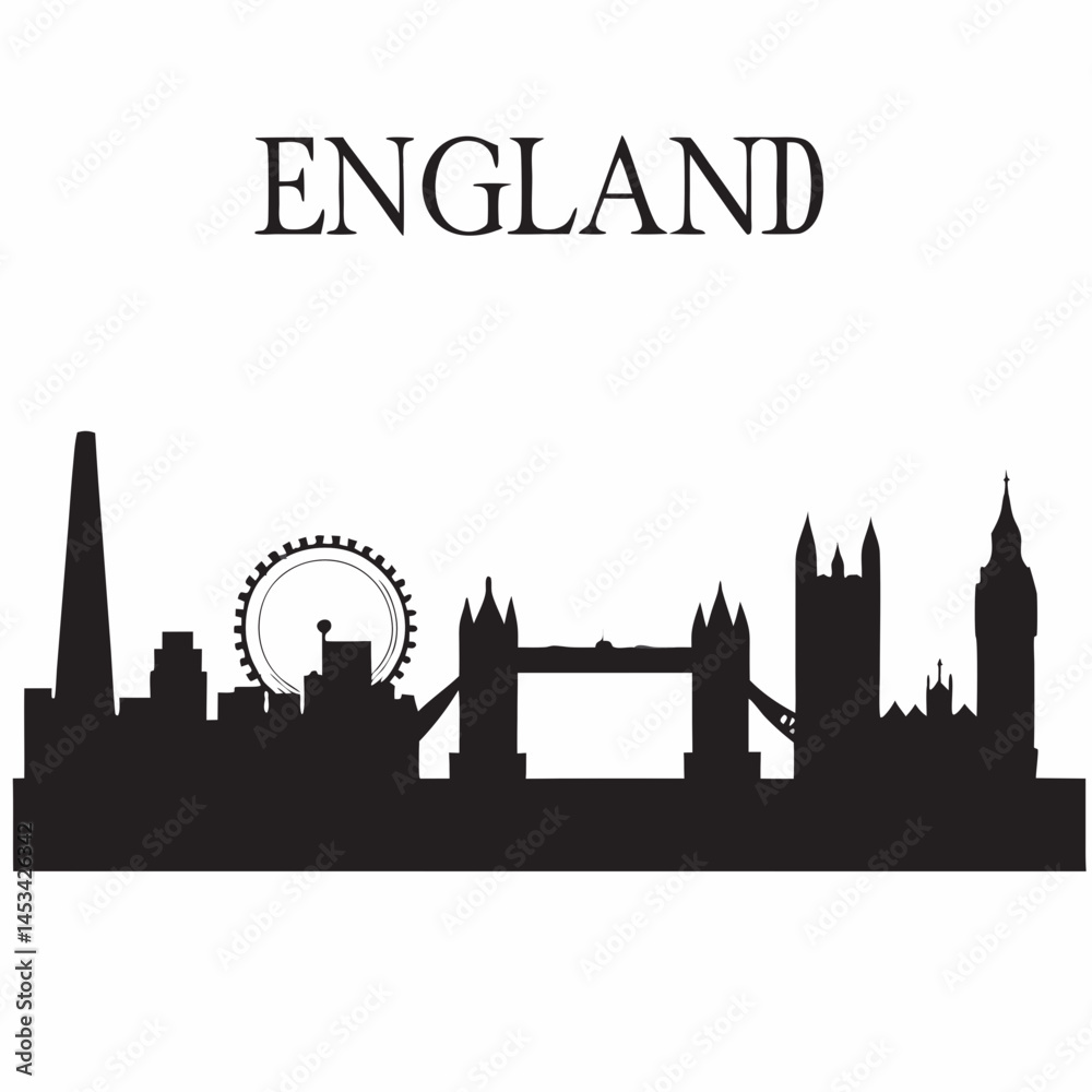 Fototapeta premium Iconic London skyline silhouette featuring the Shard London Eye Tower Bridge Houses of Parliament and Big Ben in a