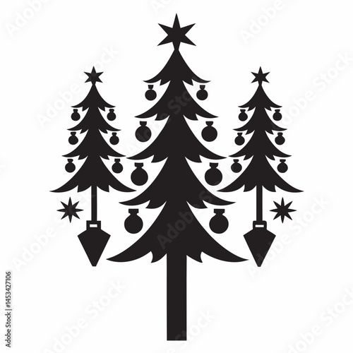 Festive triple Christmas tree silhouette design perfect for holiday cards black and white minimalist style with stars