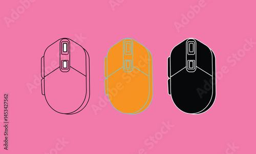 Vector Illustration of Computer Mice in Pop Art Style Pink Background