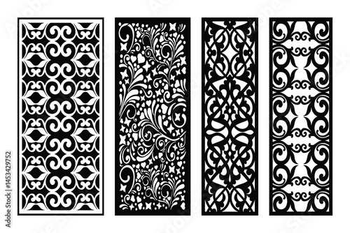 Black And White Ornamental Panels For Room Decoration And Laser Cutting Templates