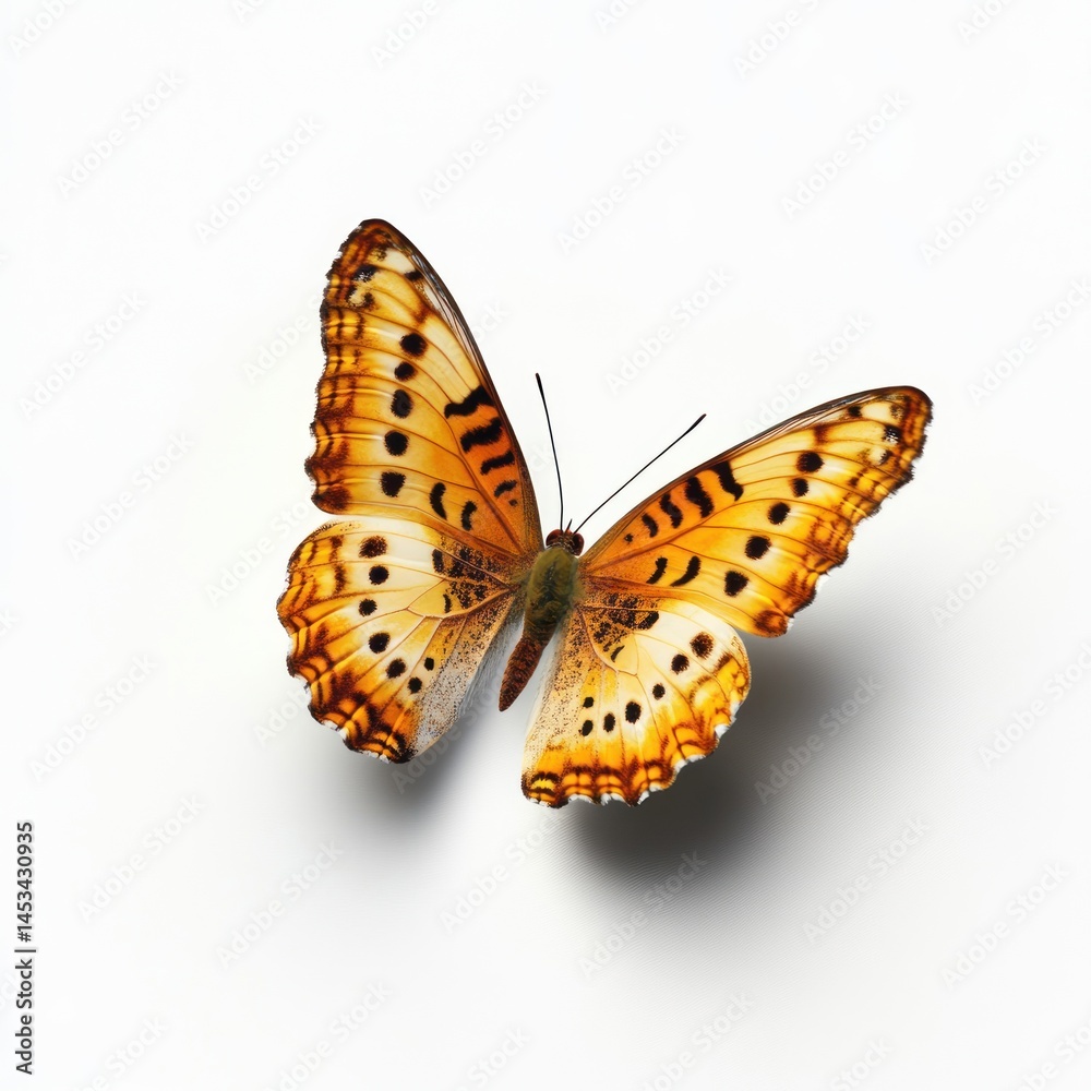 Obraz premium Orange butterfly with black spots on white background closeup wildlife photography