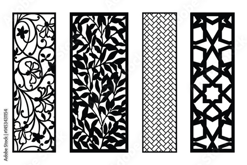 Set Of Laser Cut Panels With Floral,Leaf,Geometric,And Islamic Patterns