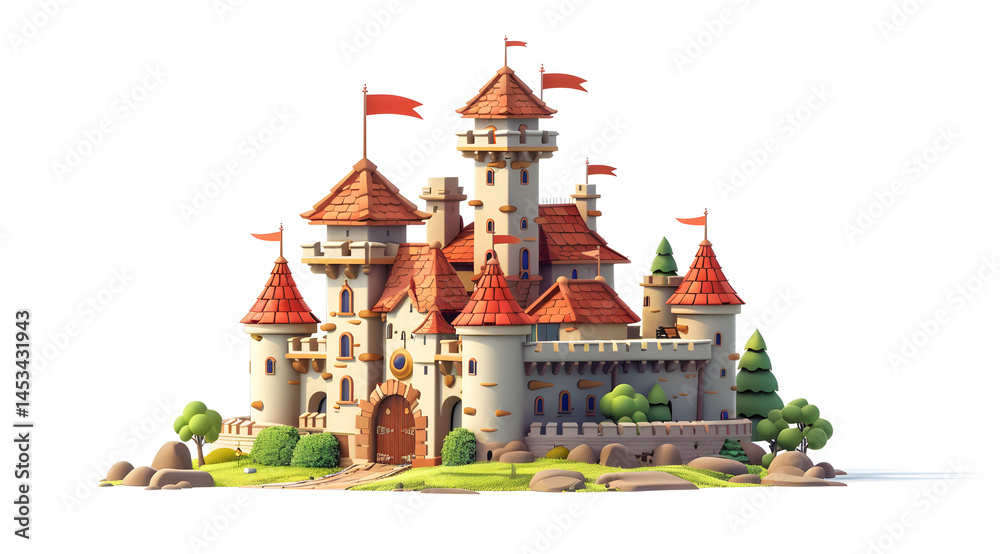 Whimsical Medieval Castle with Lush Greenery Whimsical Medieval Castle with Lush Greenery