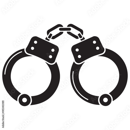 handcuff icon, police shackle Vector Black silhouettes. with white background