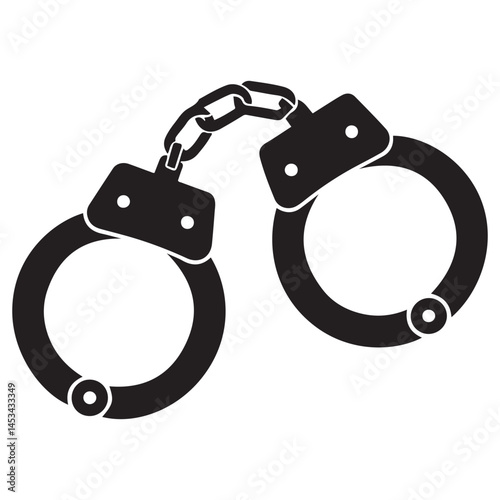 handcuff icon, police shackle Vector Black silhouettes. with white background