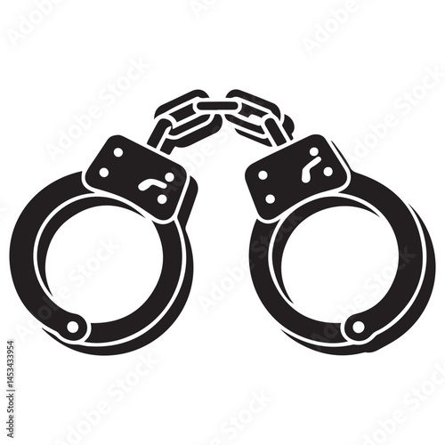 handcuff icon, police shackle Vector Black silhouettes. with white background