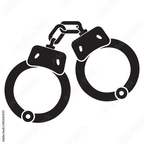 handcuff icon, police shackle Vector Black silhouettes. with white background