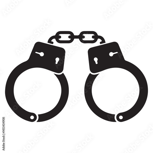 handcuff icon, police shackle Vector Black silhouettes. with white background