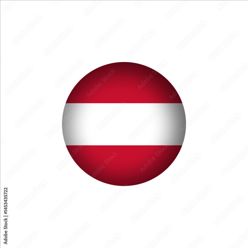 Austria flag in 3D sphere shape. Austria flag logo illustration. Austria flag icon. Austria flag in 3D sphere shape. Austria flag logo illustration. Austria flag icon.