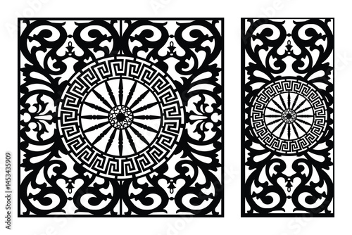 Black And White Ornate Panel Designs With Geometric And Floral Elements