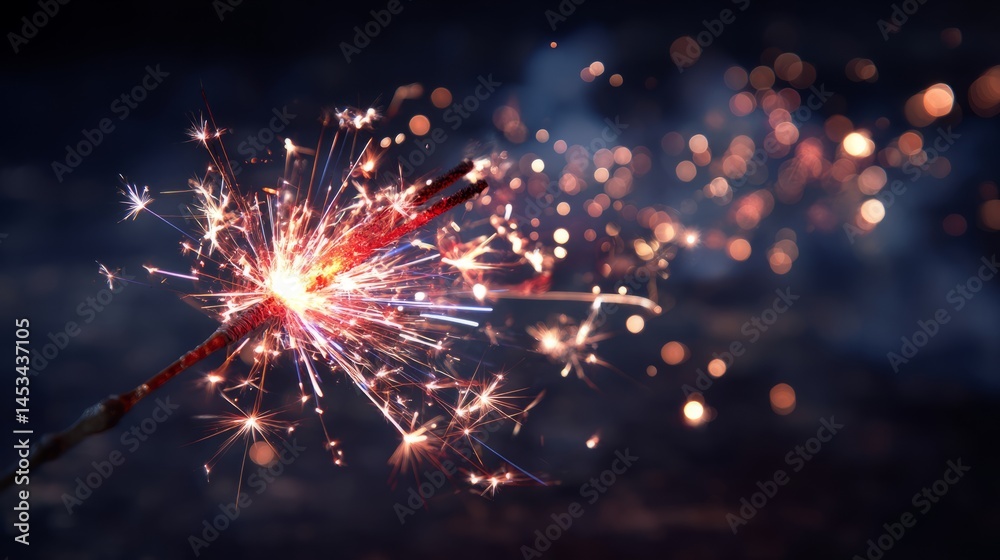 Fototapeta premium A vibrant red, white, and blue firework bursts in the night sky, symbolizing American pride and celebration. 