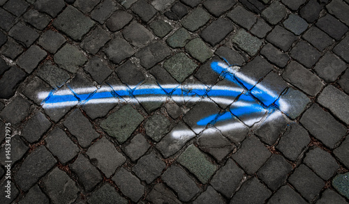 Obraz na płótnie Blau-weißer Pfeil auf der Straße w salonie