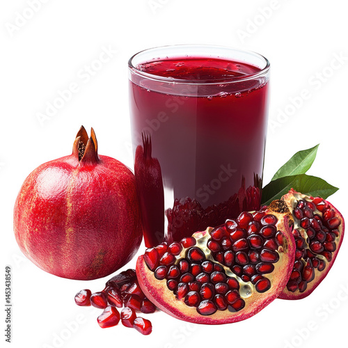Fresh pomegranate juice in glass healthy fruit drink antioxidant beverage on transparent background photo