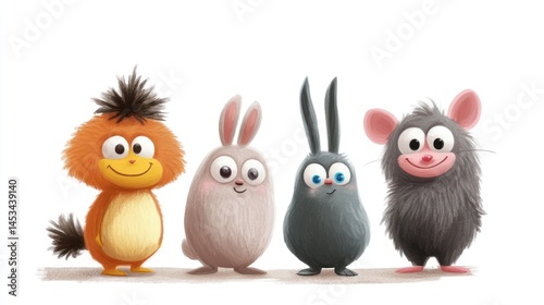 Four fluffy cartoon animals