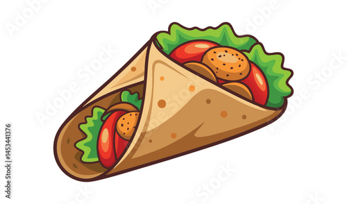 Delicious cartoon burrito with meat and cheese