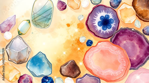  Semi-precious stones of different colors. Amethyst and amethyst druse crystals, rose quartz, agate, uvarovite, turquoise, aquamarine, rock crystal on white and black background