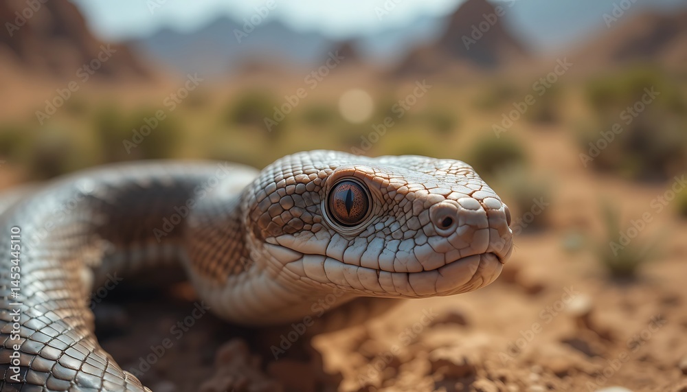 Obraz premium Snake Head Close-up in Desert Landscape Reptile Portrait